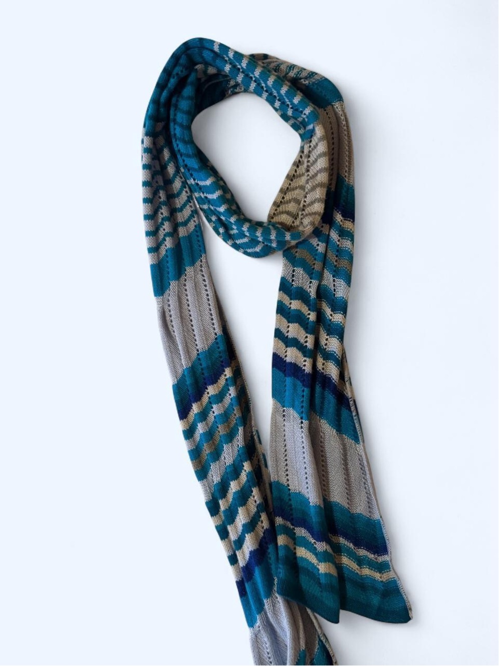 Blue Knit Scarf Blue & Gray OS